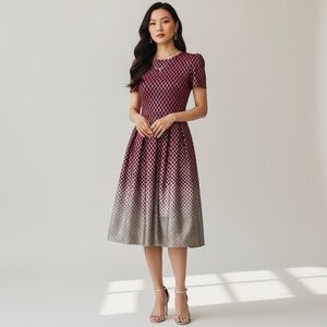 LulaRoe Amelia Elegant Red & Silver Stretch Knit Fit & Flare Party Dress